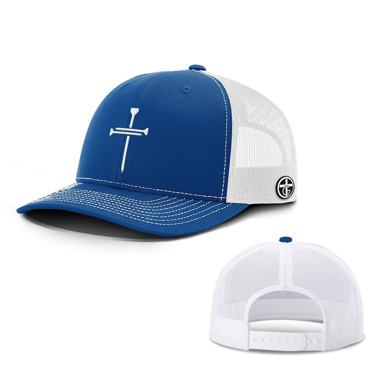 OurTrueGod Customs Hat Snapback / Royal Blue and White / One Size Nail Cross Center Hats