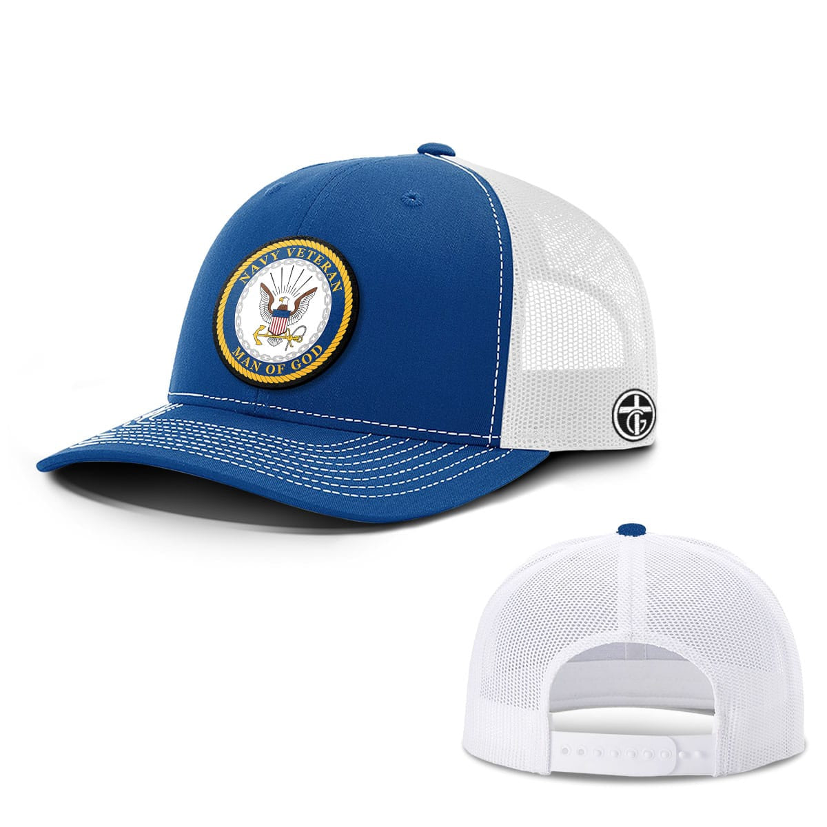 OurTrueGod Customs Hat Snapback / Royal Blue and White / One Size Navy Veteran - Man Of God Patch Hats