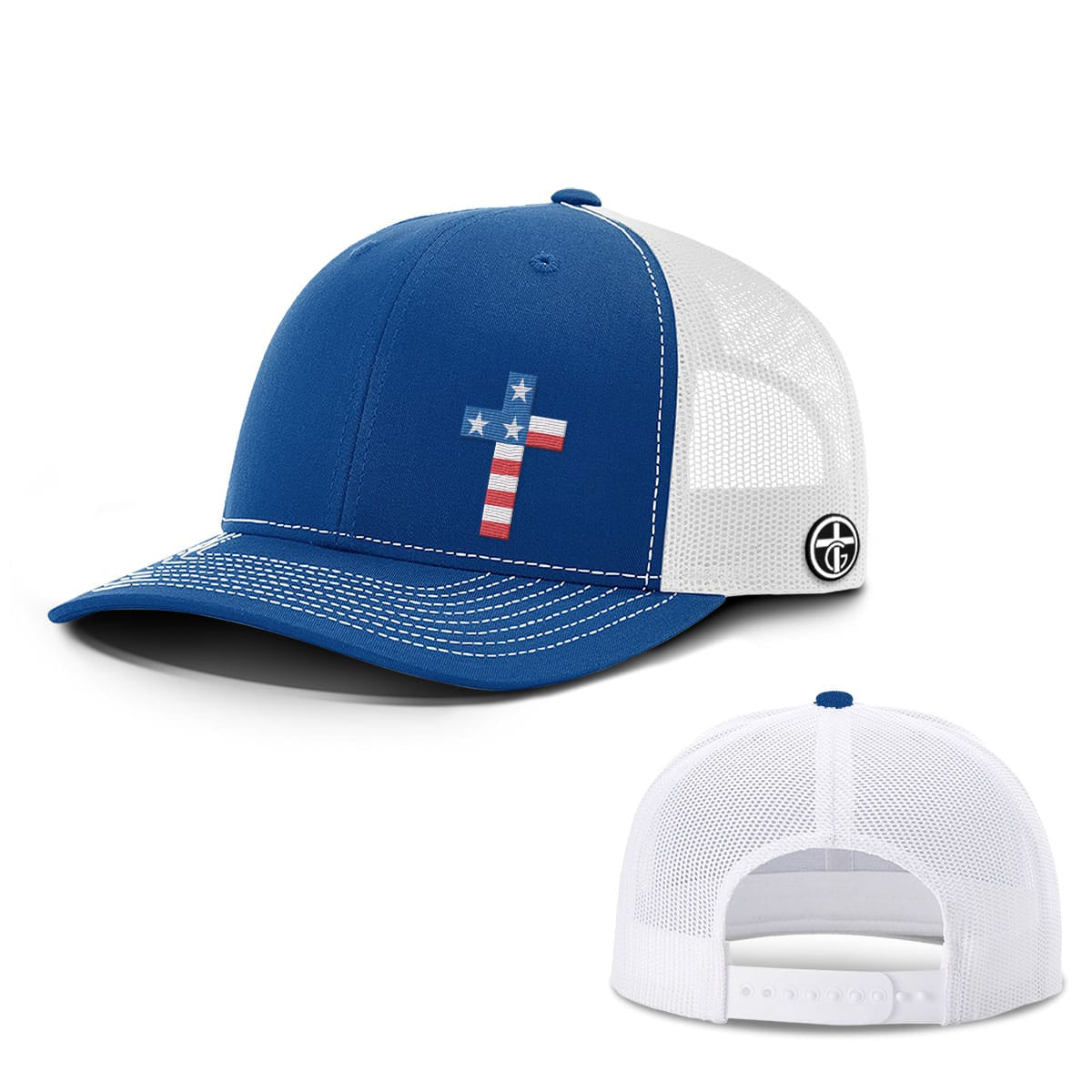 OurTrueGod Customs Hat Snapback / Royal Blue and White / One Size USA Flag Cross Hats