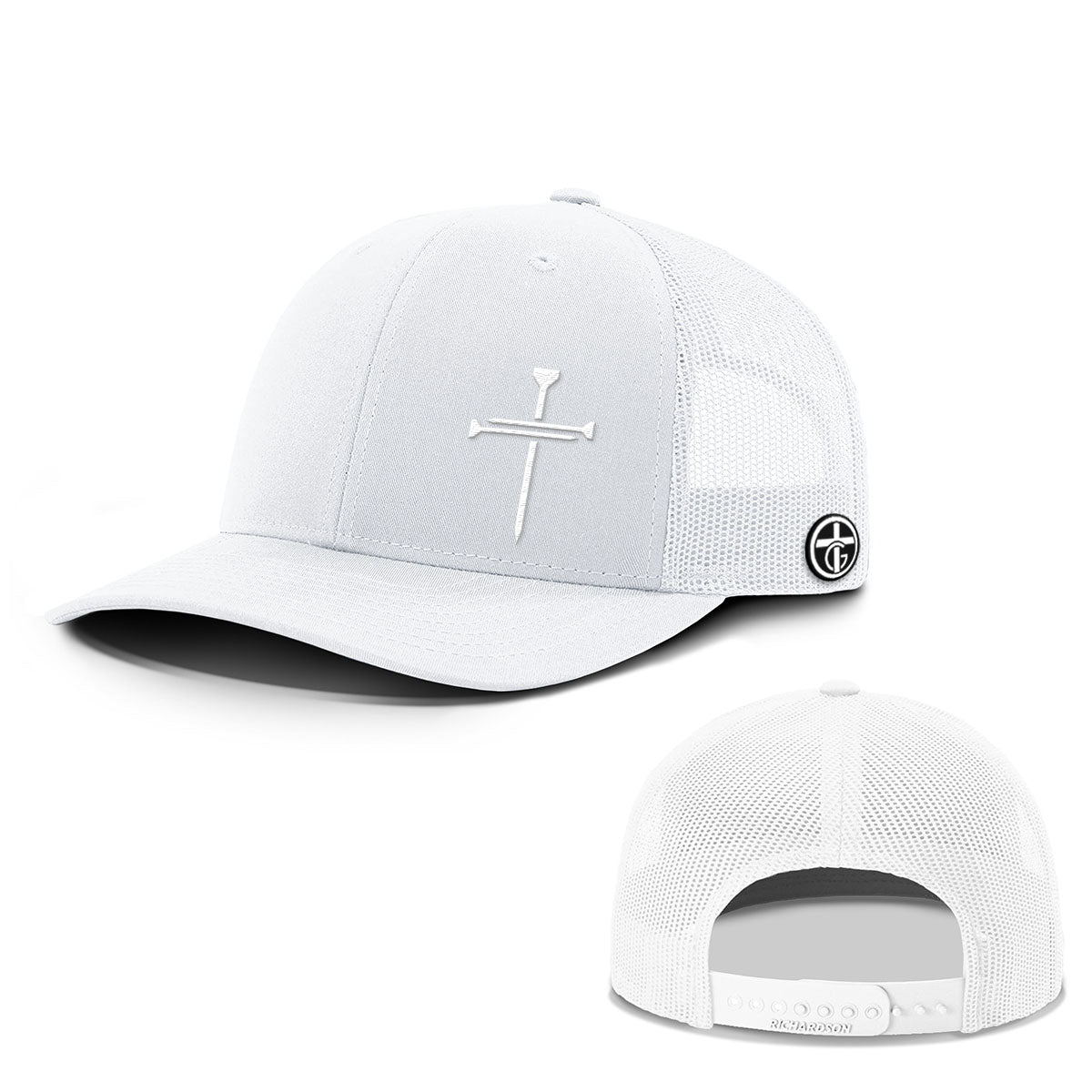 OurTrueGod Customs Hat Snapback / White / One Size Nail Cross Lower Left Everyday Faith Hats