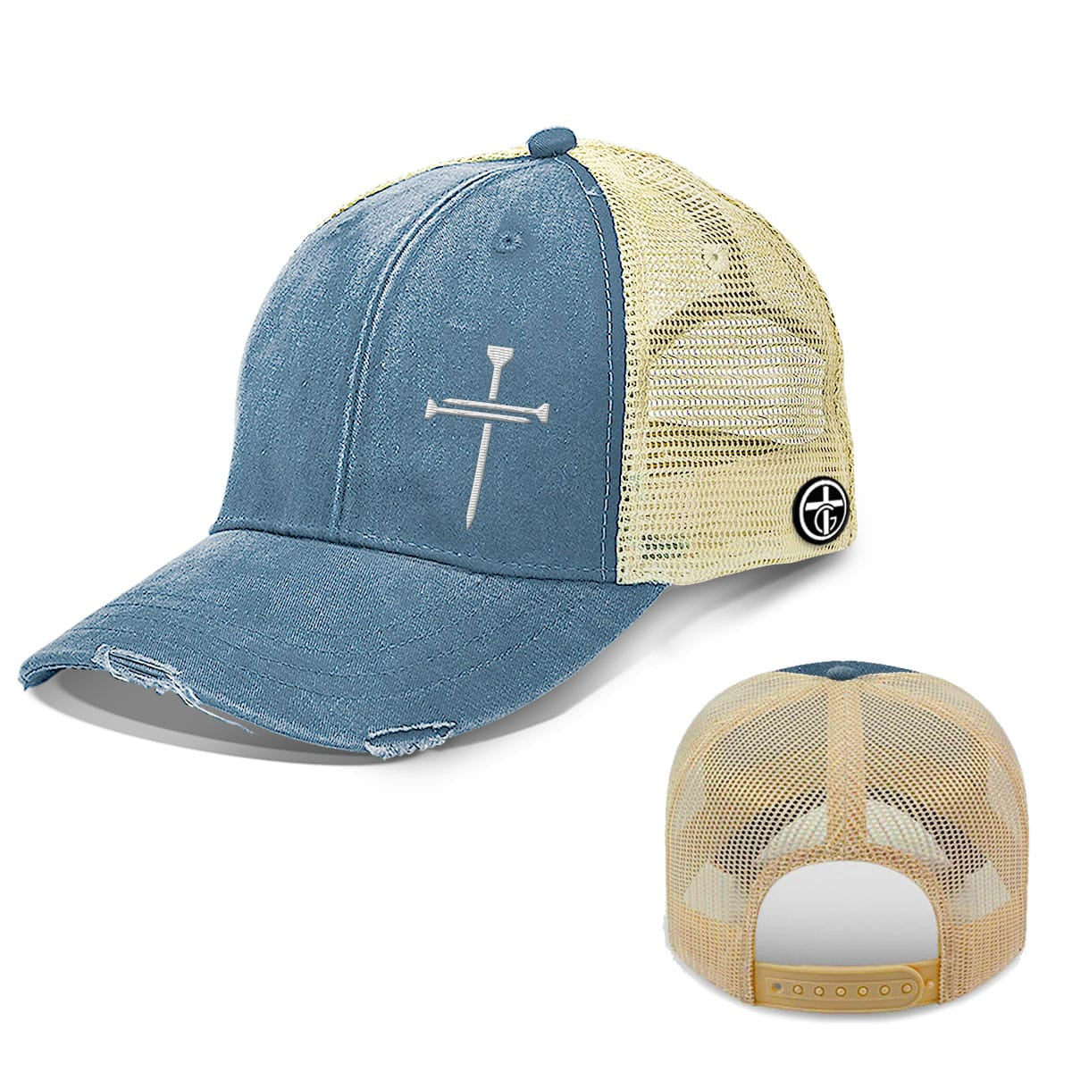 OurTrueGod Customs Hat Trucker / Navy / One Size Nail Cross Lower Left Trucker Hats