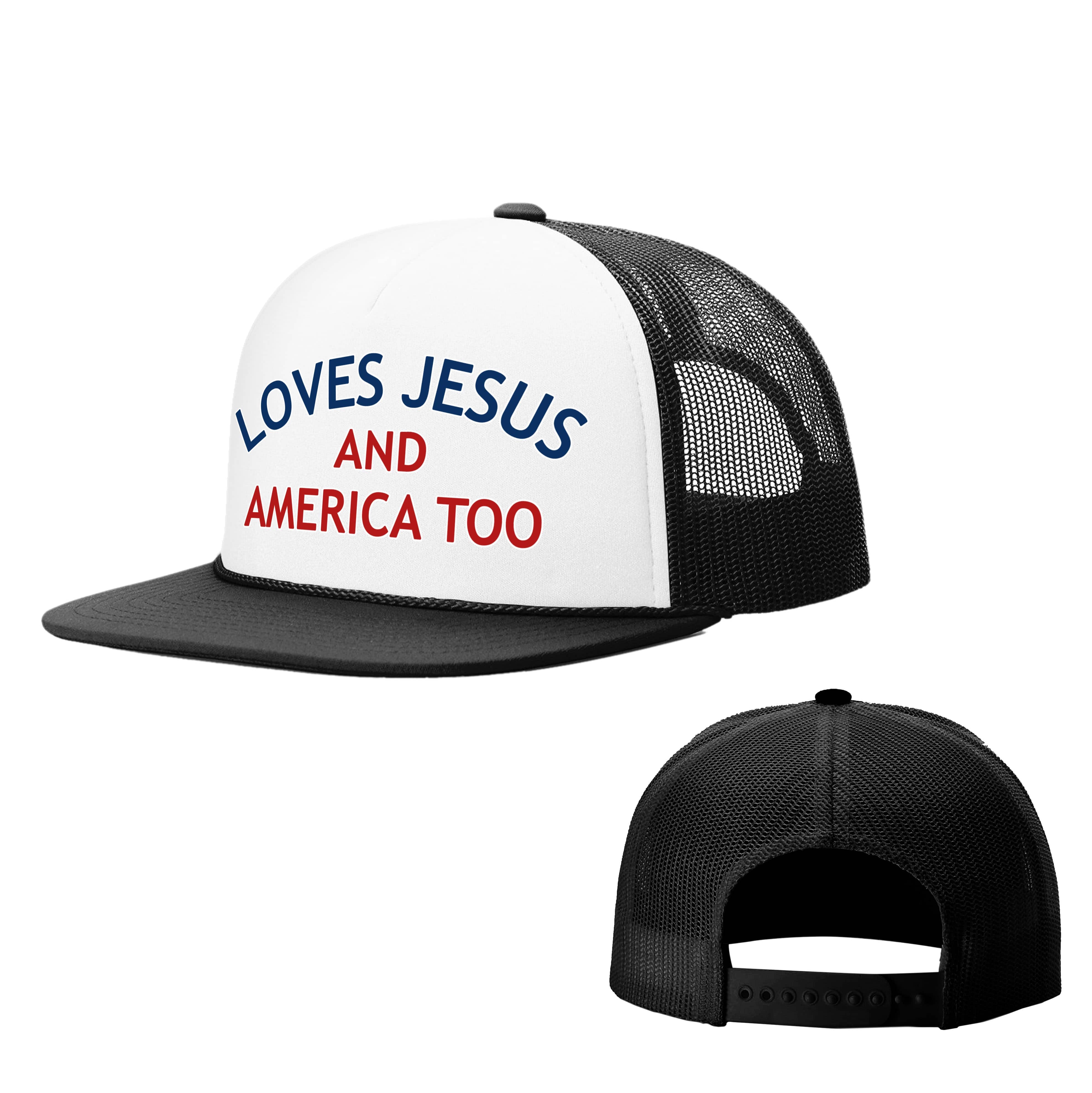 OurTrueGod Customs Hat White and Black / One Size Loves Jesus America Too Foam Trucker Hats