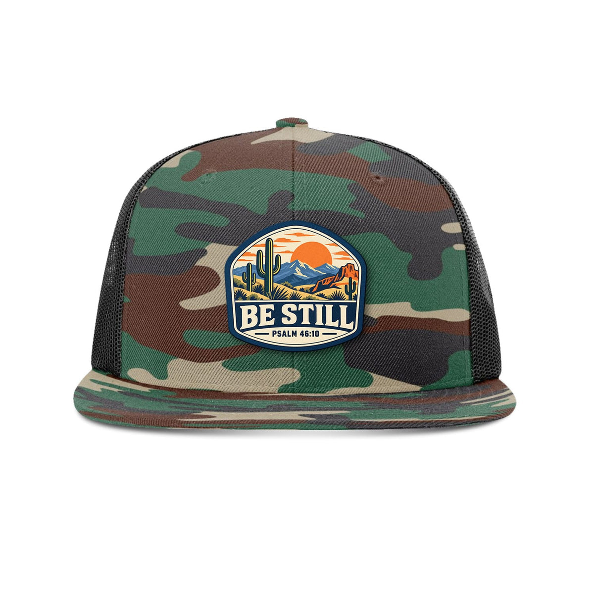 SunFrog Solutions Hat Green Camo and Black Be Still Psalm 46:10 Trucker Hat