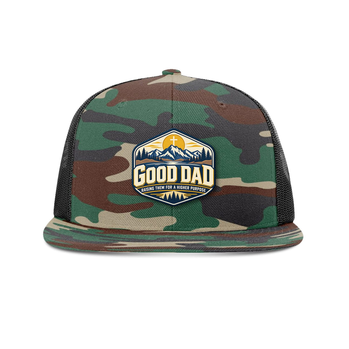 SunFrog Solutions Hat Green Camo and Black Good Dad Trucker Hat
