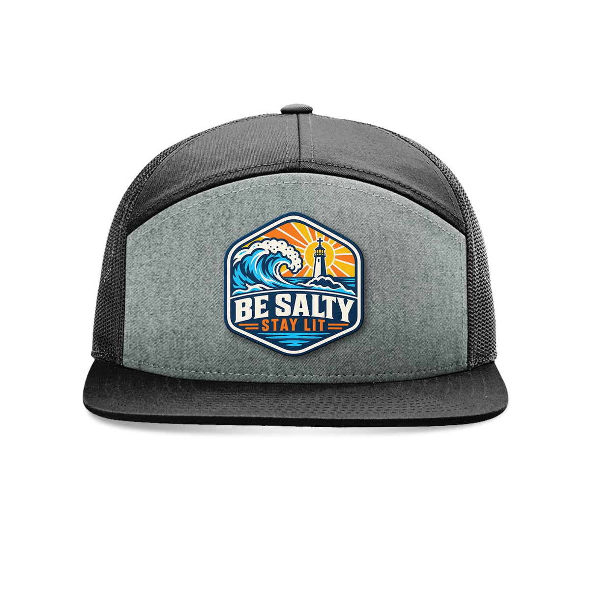 SunFrog Solutions Hat Heather Grey And Black Be Salty Stay Lit Patch Trucker Hat