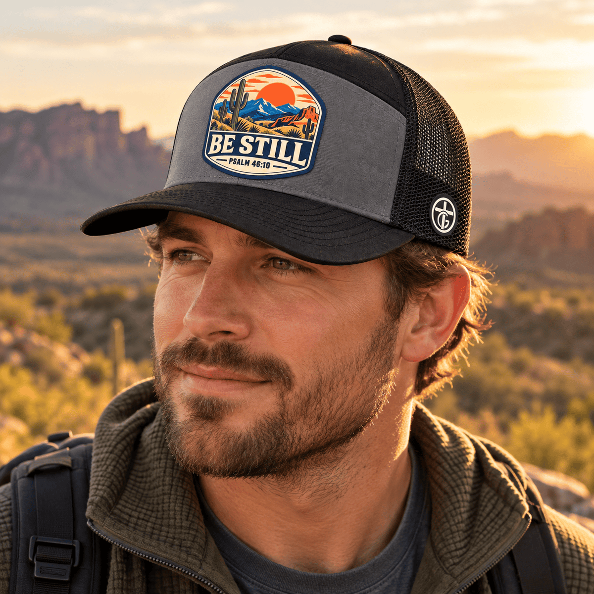 SunFrog Solutions Hat Heather Grey And Black Be Still Psalm 46:10 Trucker Hat