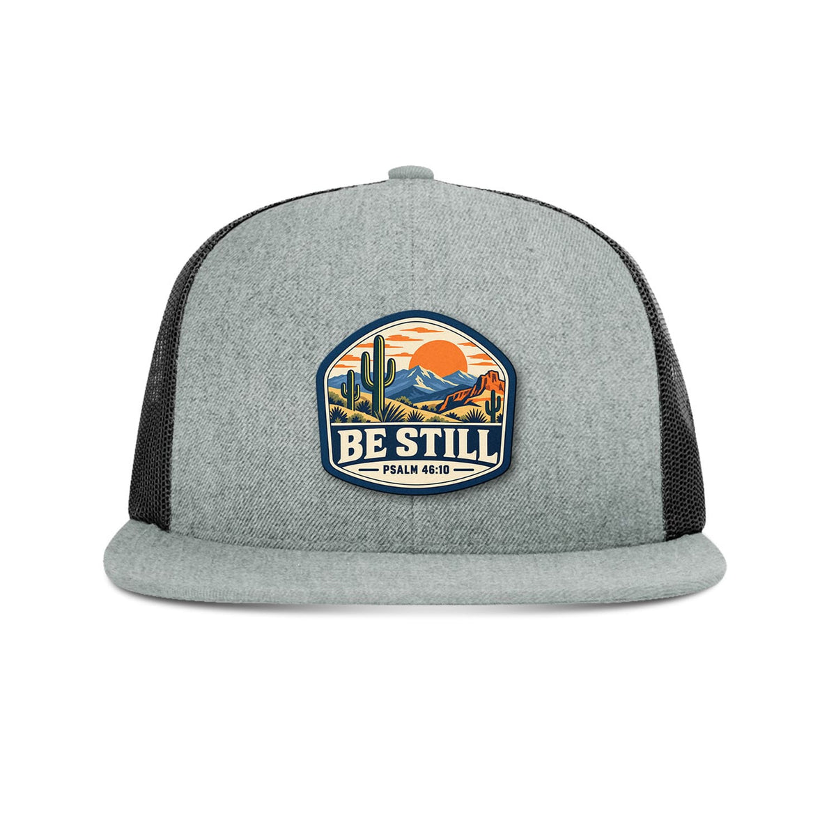 SunFrog Solutions Hat Heather Grey and Black Be Still Psalm 46:10 Trucker Hat