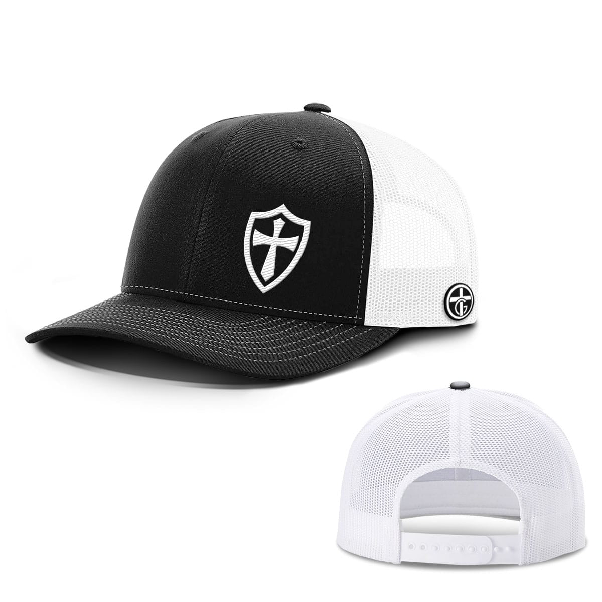 SunFrog Solutions Hat Snapback / Black and White / One Size Cross Shield Hats