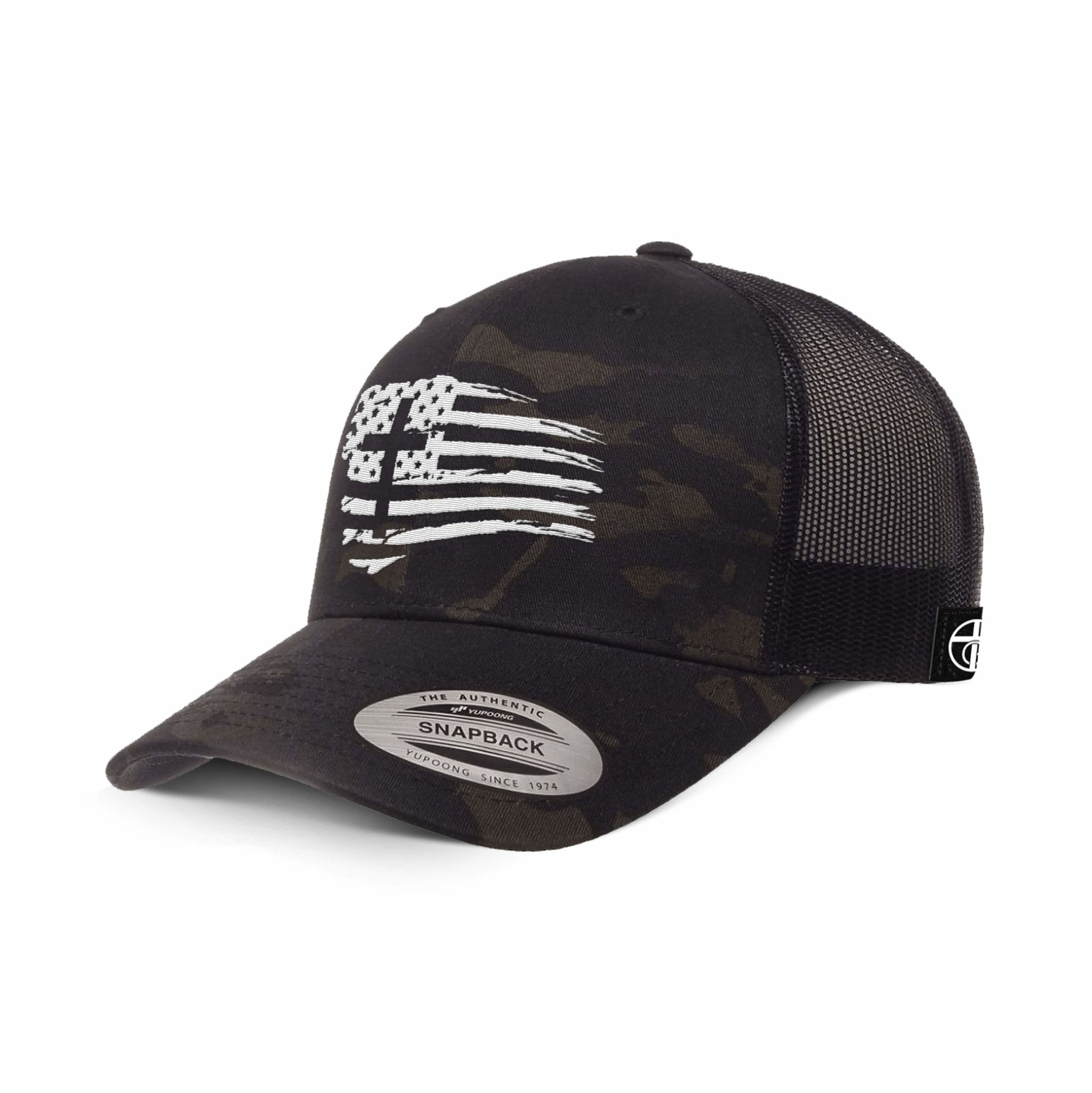 Tattered Flag Cross Camo Hats - Our True God