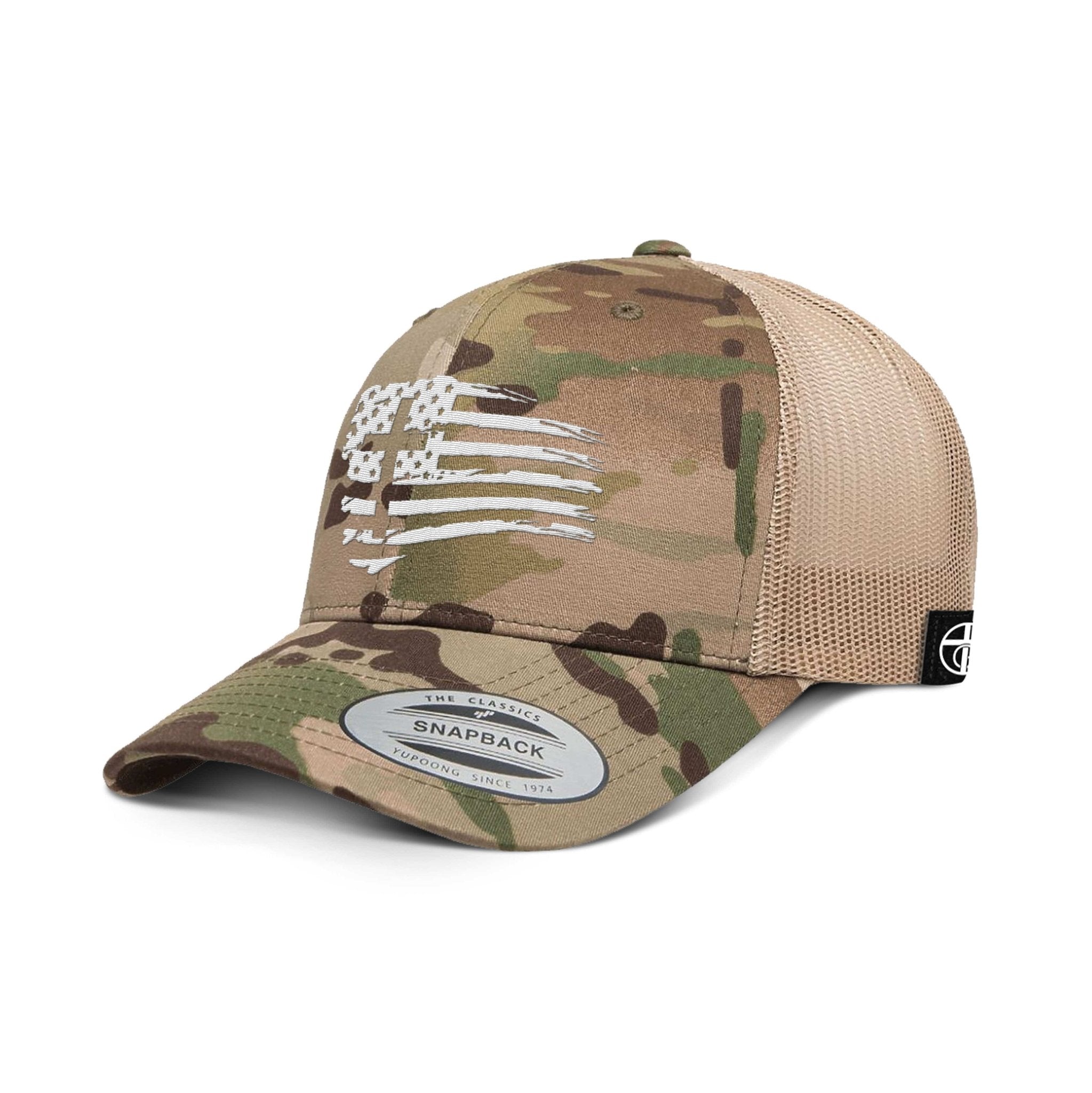 Tattered Flag Cross Camo Hats - Our True God