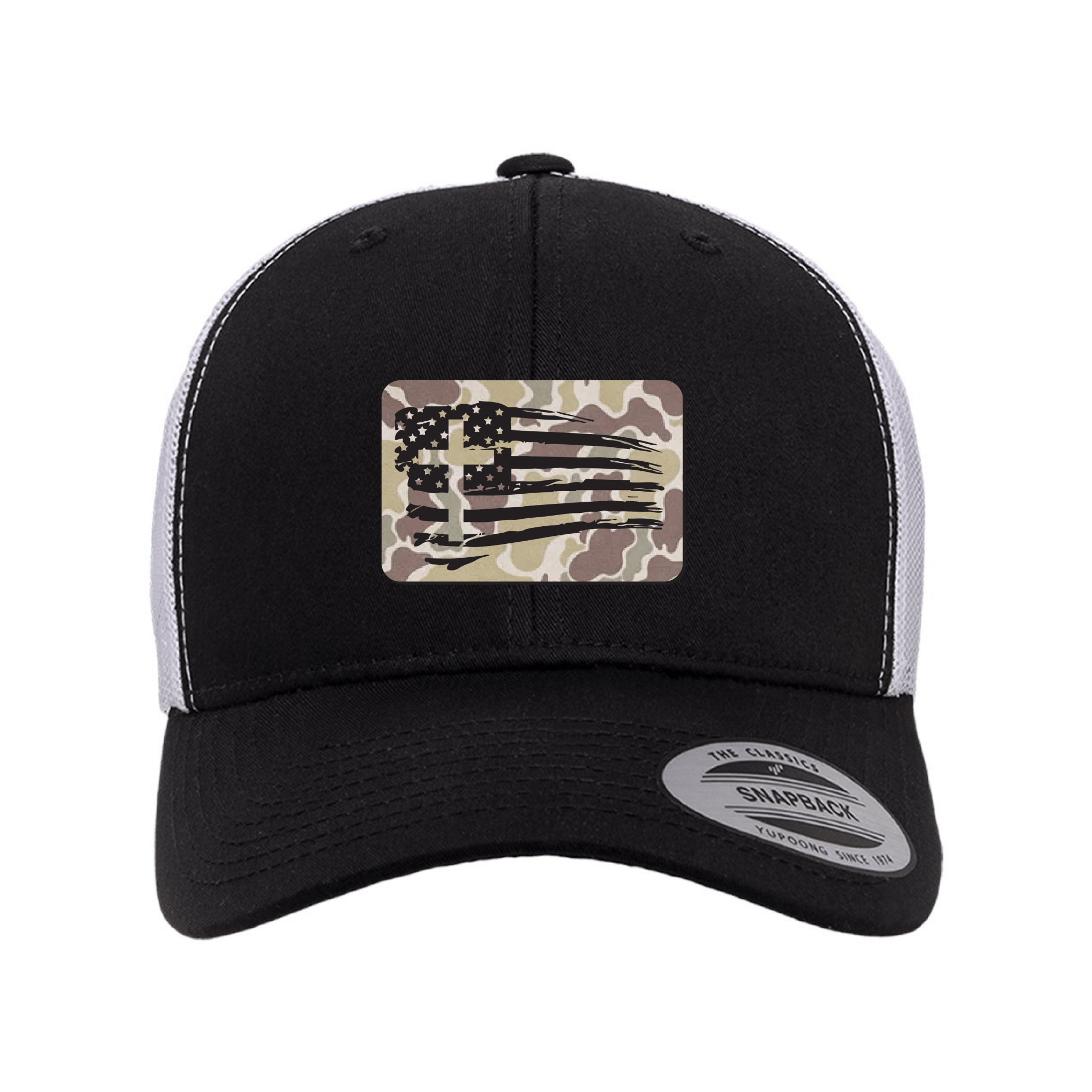 Tattered Flag Cross Duck Camo Patch Fall Collection Hats - Our True God