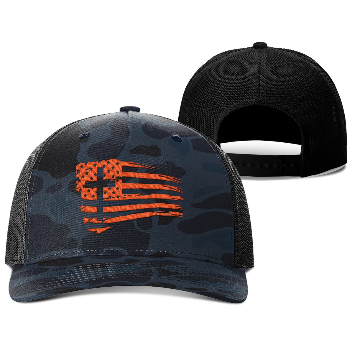 Tattered Flag Cross Hunting Hats - Our True God