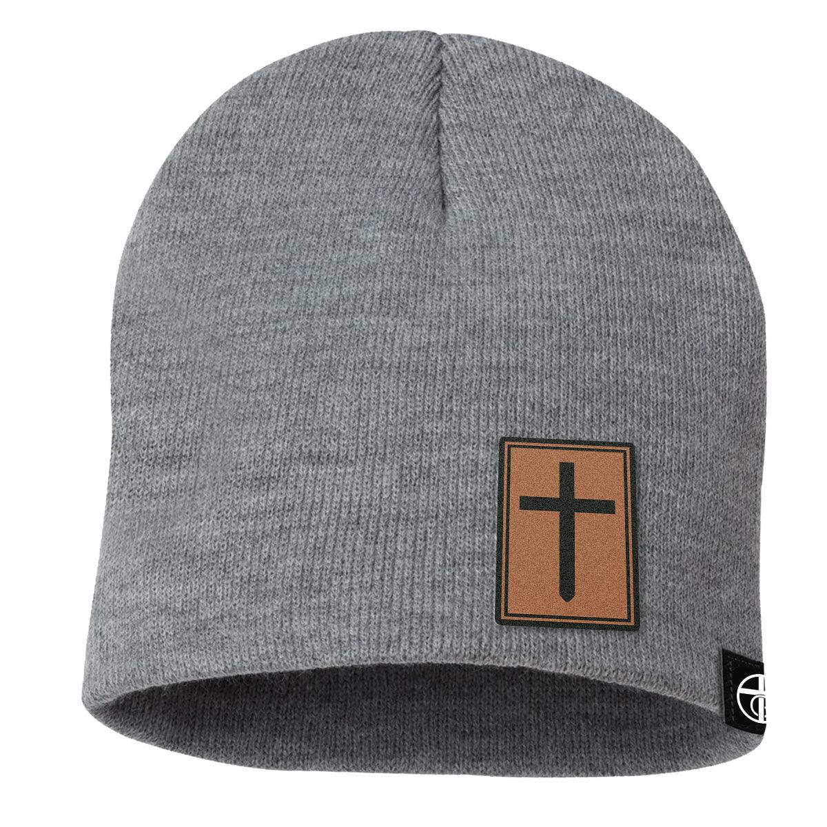 Cross Lower Left Leather Patch Beanies