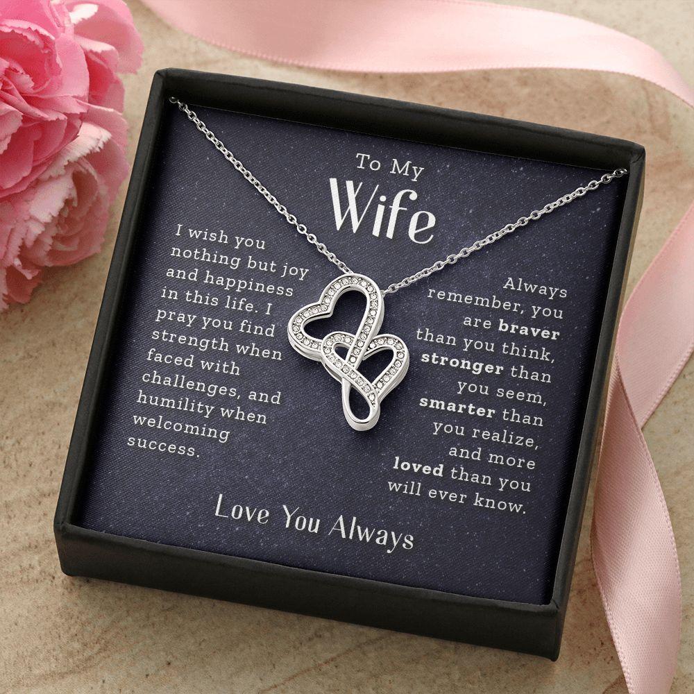 To My Wife - Always Remember - Double Hearts Necklace
