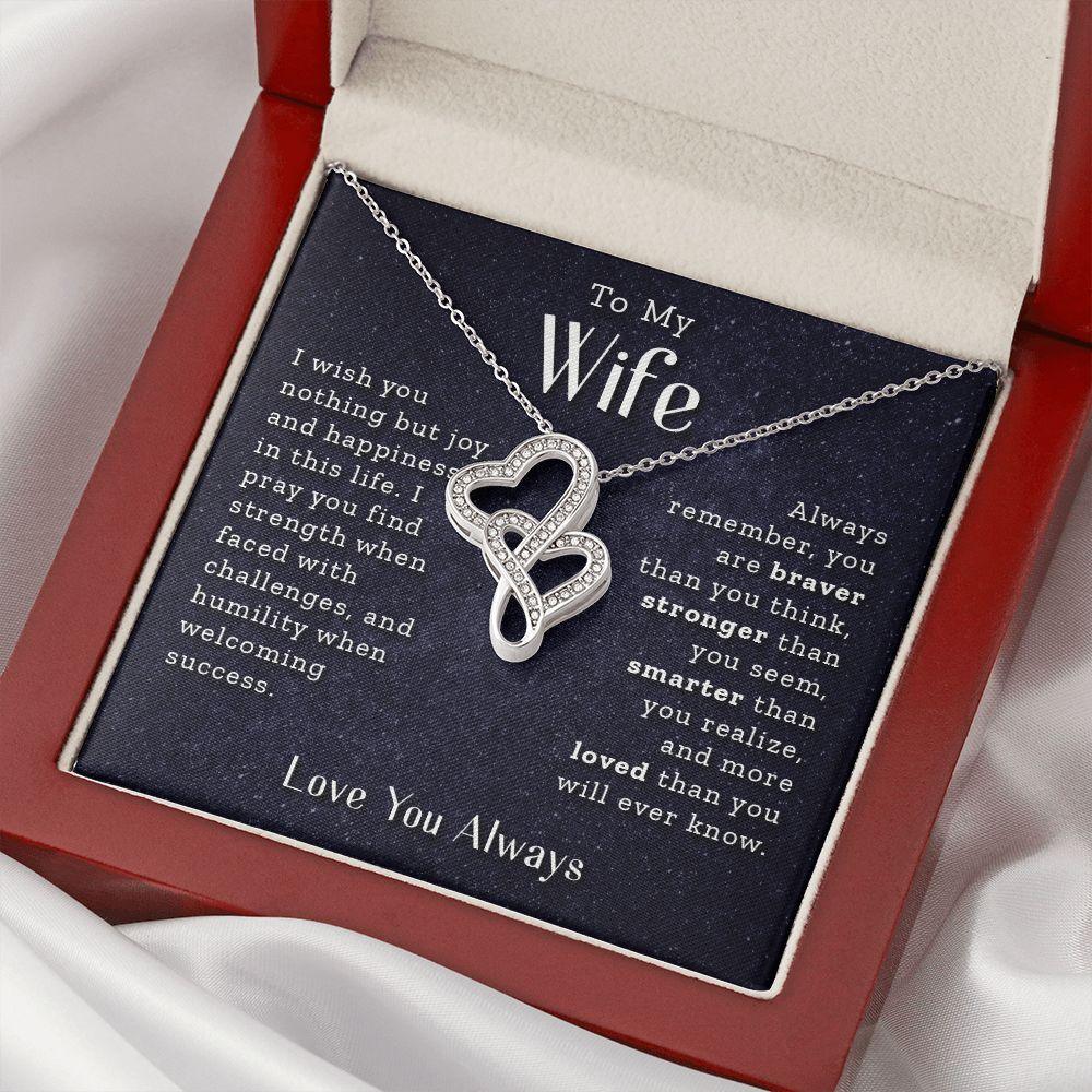 To My Wife - Always Remember - Double Hearts Necklace