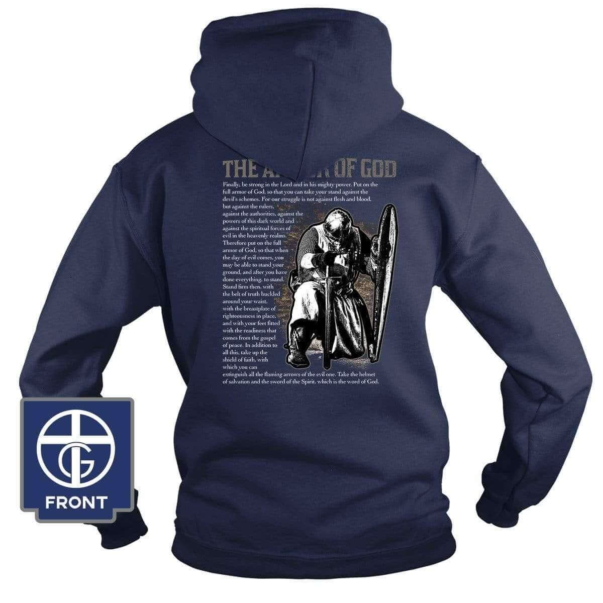 Our True God Apparel Hoodie / Navy / S The Armor Of God (Back Print)