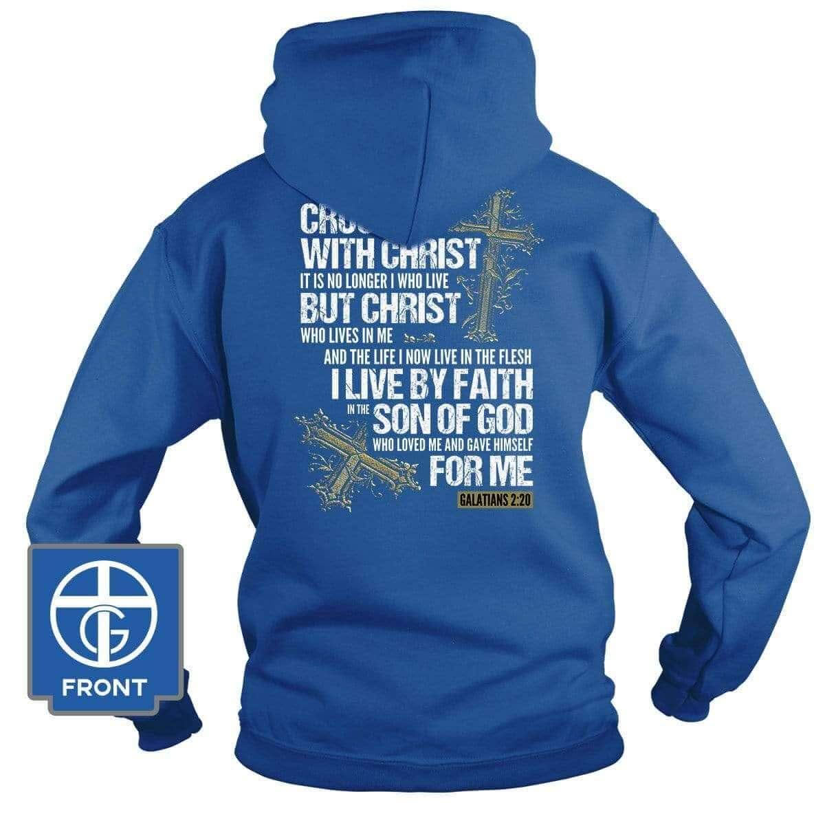 Our True God Apparel Hoodie / Royal Blue / S Galatians 2 20 (Back Print)