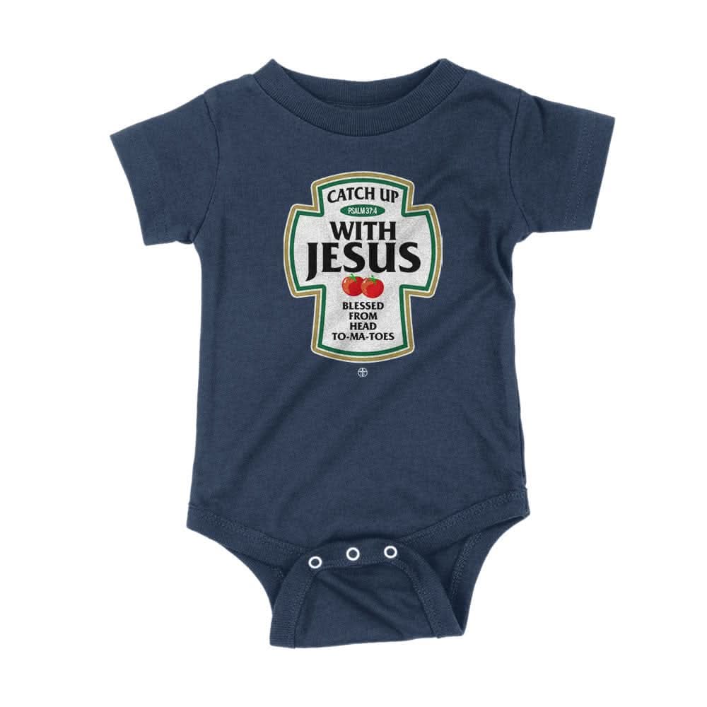 Our True God Apparel Onesie / Navy Blue / NB Catch Up With Jesus Kids Shirts