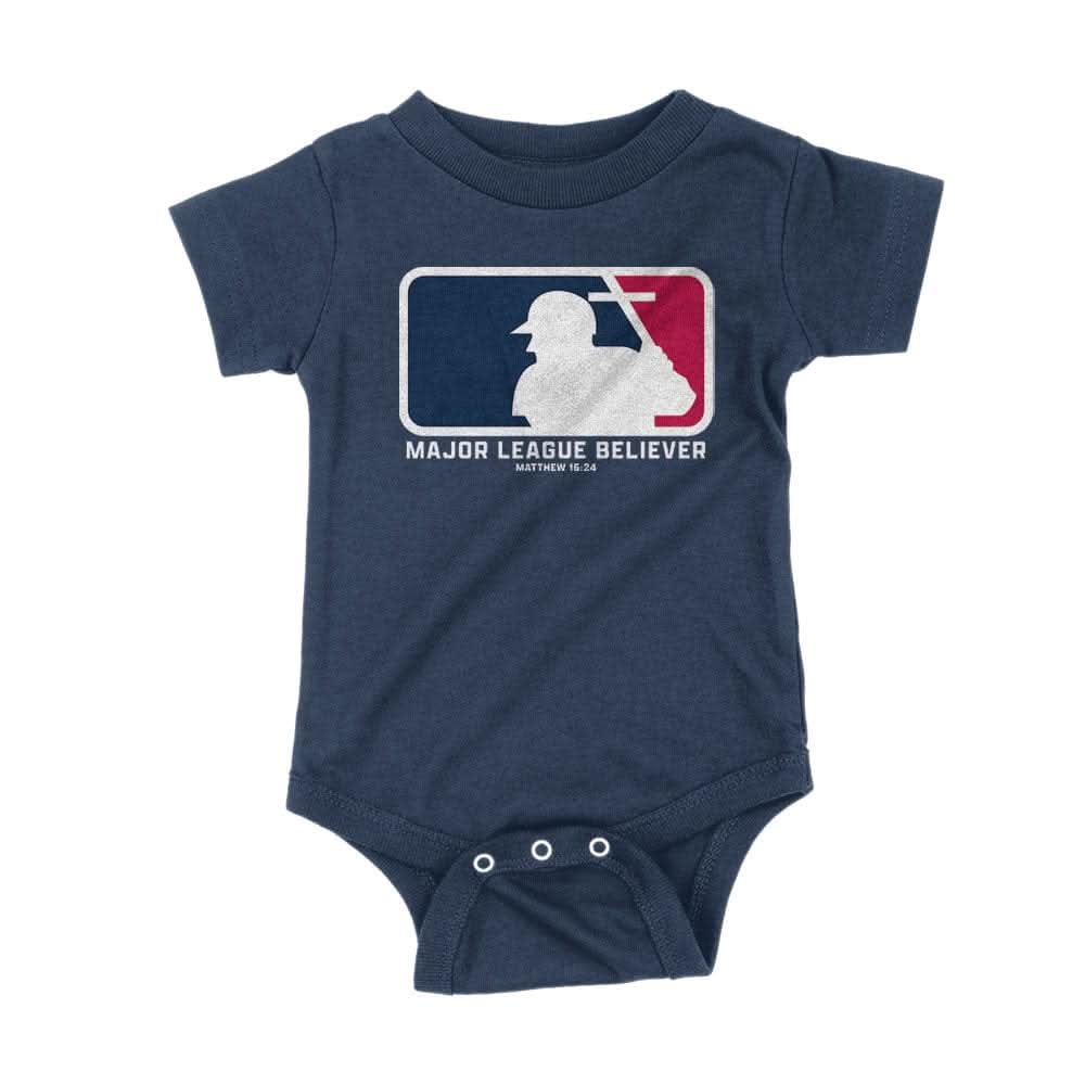 Our True God Apparel Onesie / Navy Blue / NB Major League Believer Kids Shirt