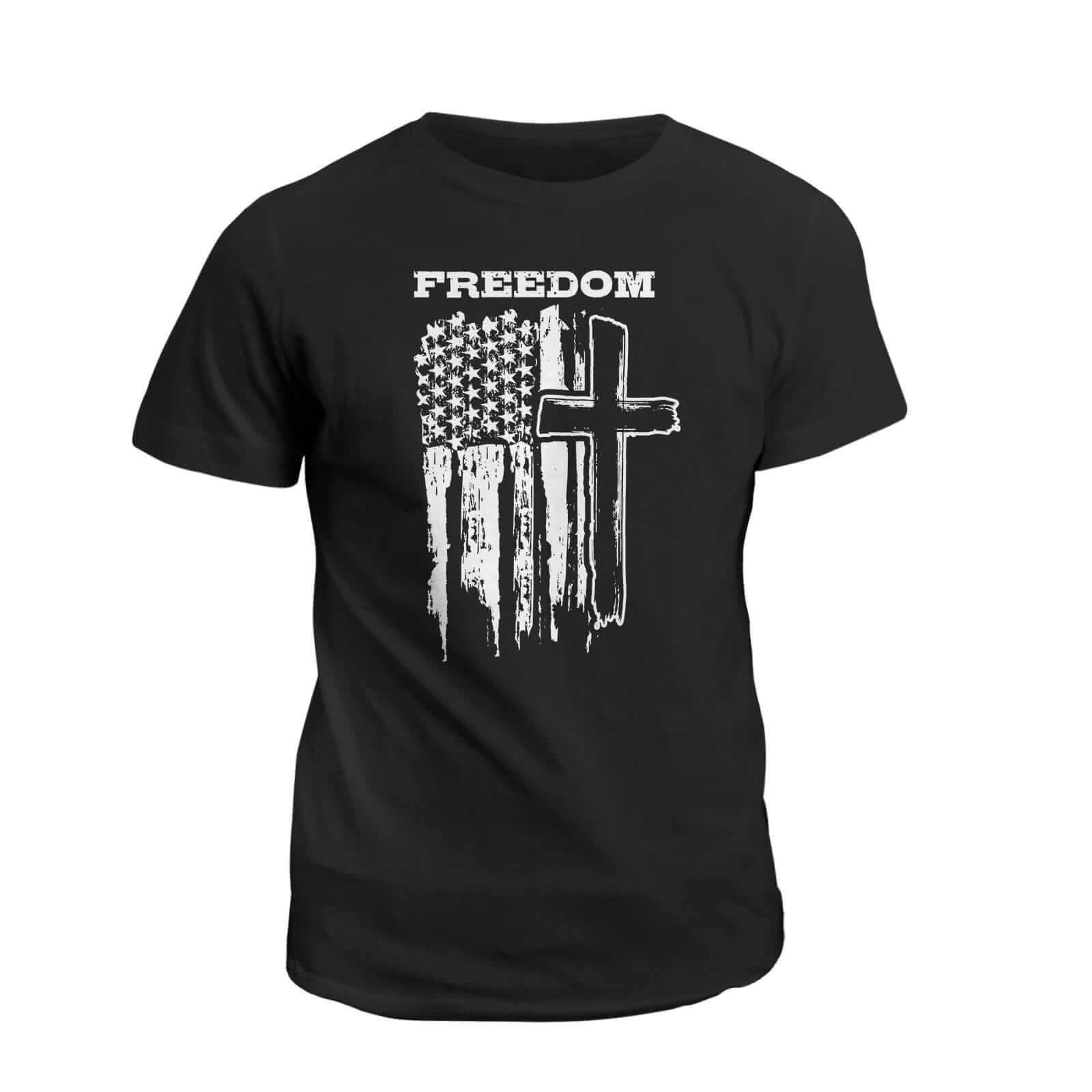 Our True God Apparel T-Shirt / Black / S Freedom Cross Vertical Flag T-Shirt