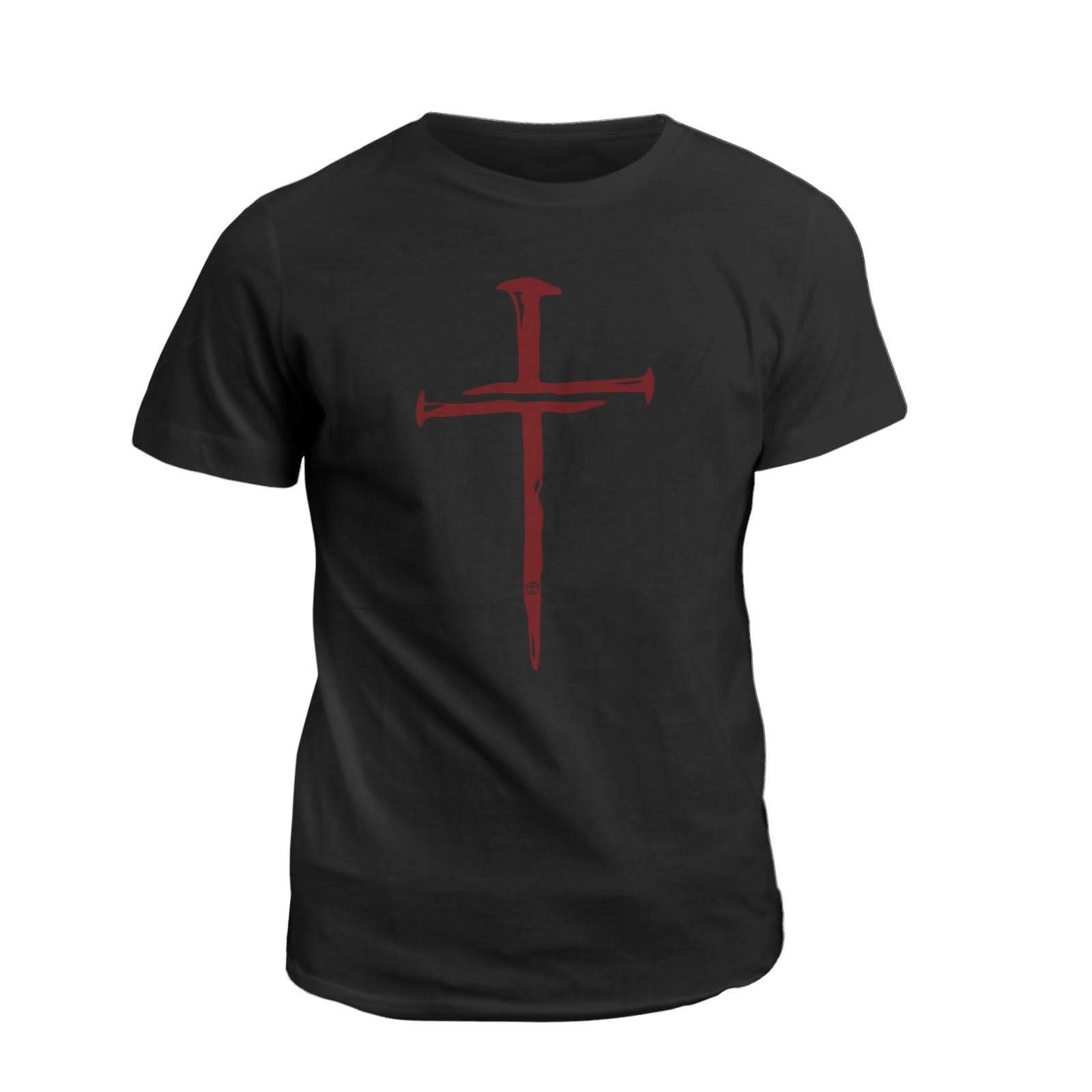 Our True God Apparel T-Shirt / Black / S Nail Cross Maroon T-Shirt