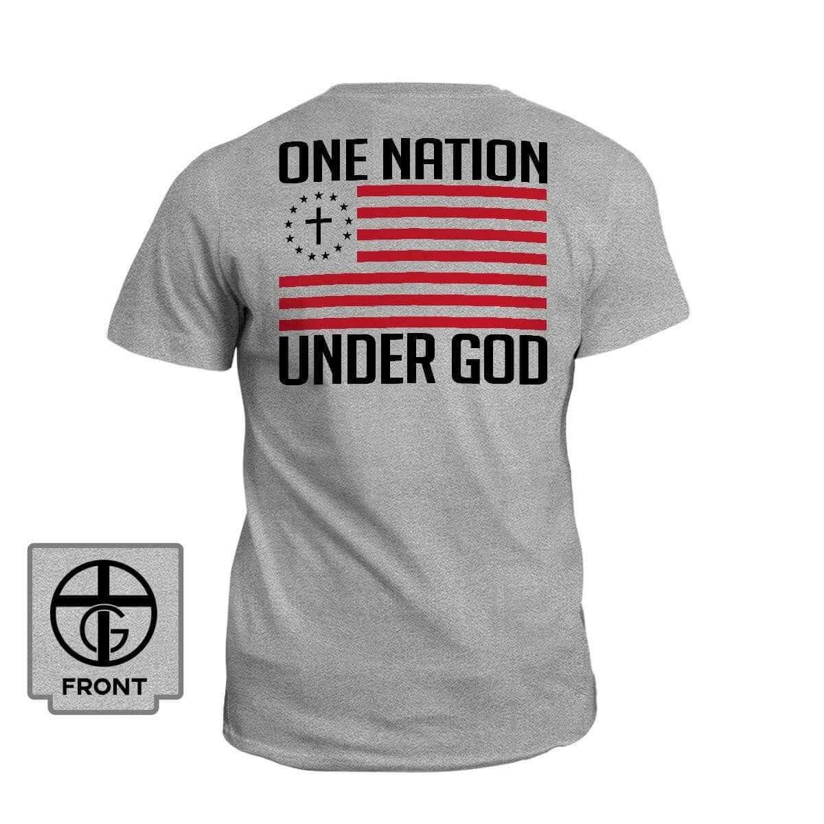 Our True God Apparel T-Shirt / Grey / S One Nation Under God T-Shirt - Back-Print Unisex Cotton Tee
