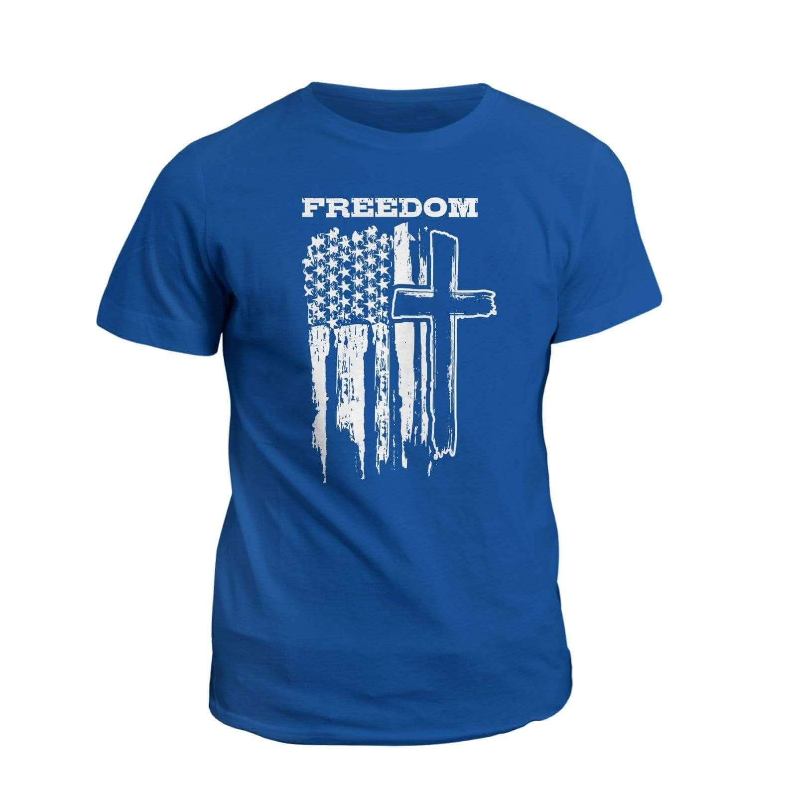 Our True God Apparel T-Shirt / Royal Blue / S Freedom Cross Vertical Flag T-Shirt