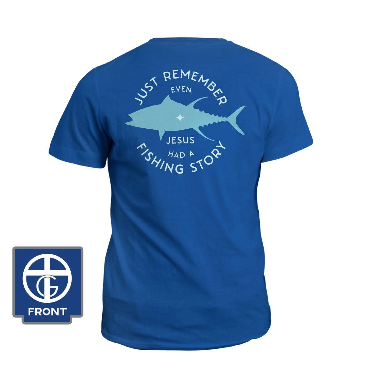Our True God Apparel T-Shirt / Royal Blue / S Jesus Had A Fishing Story (Back Print)
