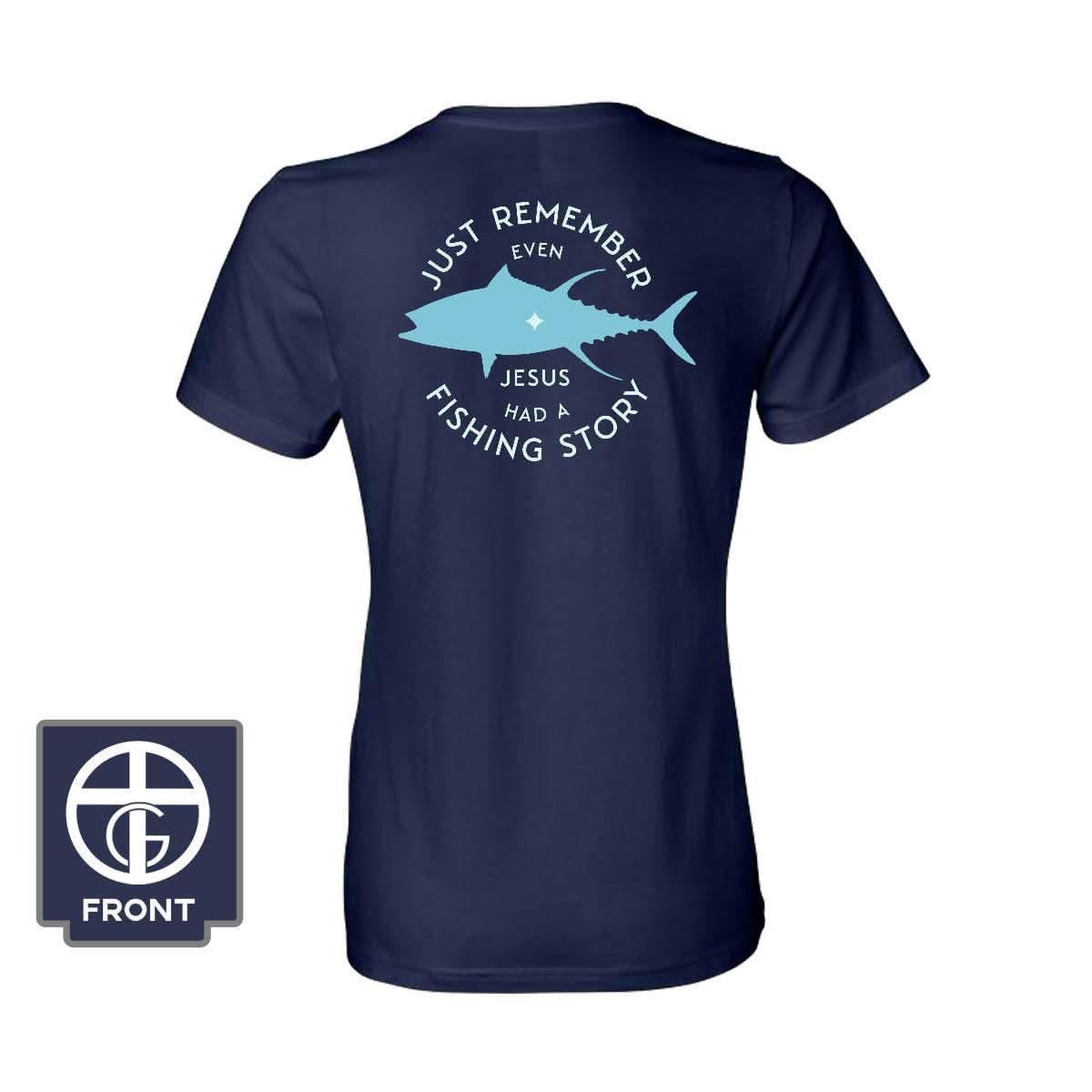 Our True God Apparel Women's Shirt / Navy / S Jesus Had A Fishing Story (Back Print)