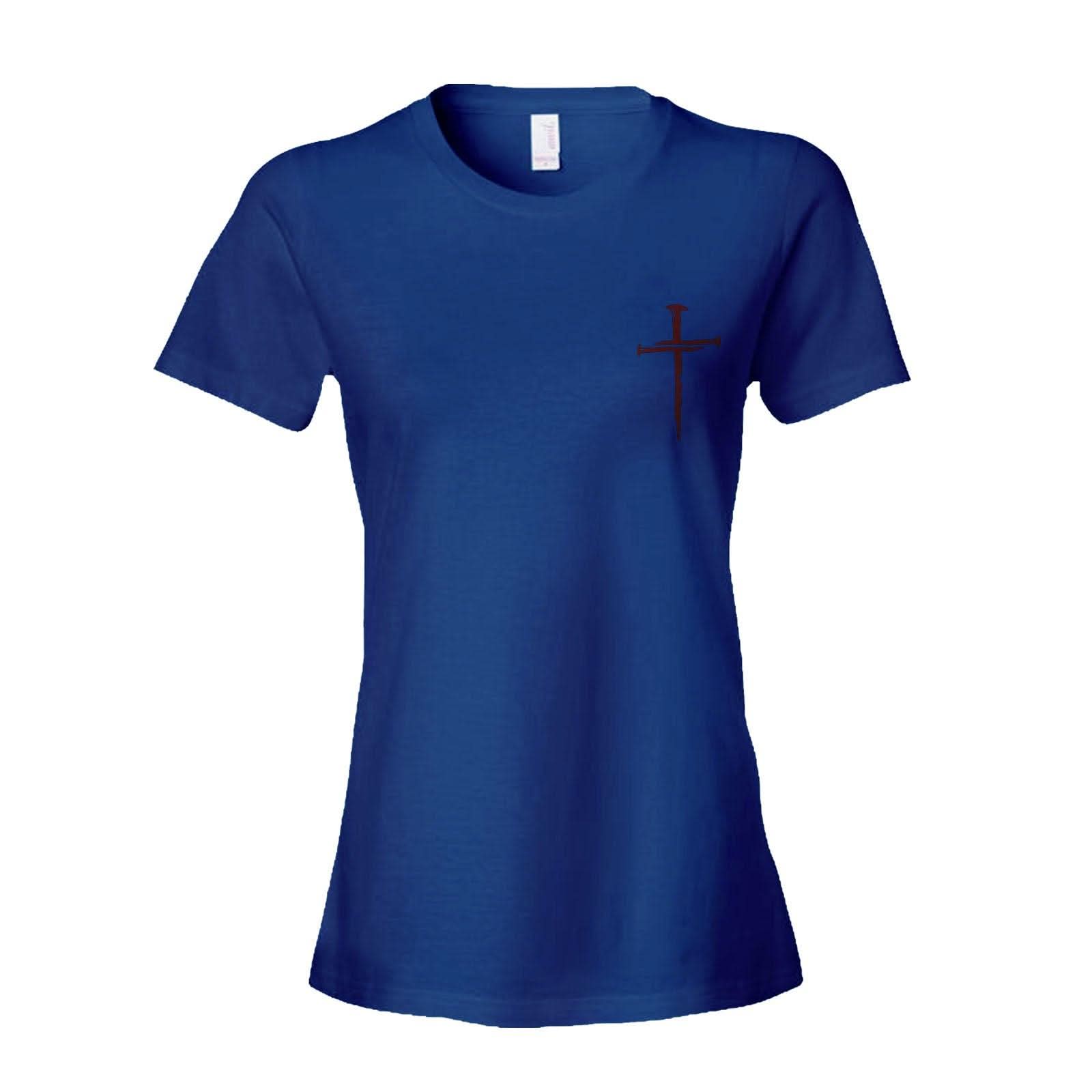 Our True God Apparel Women's Shirt / Royal Blue / S Nail Cross Maroon Small Logo