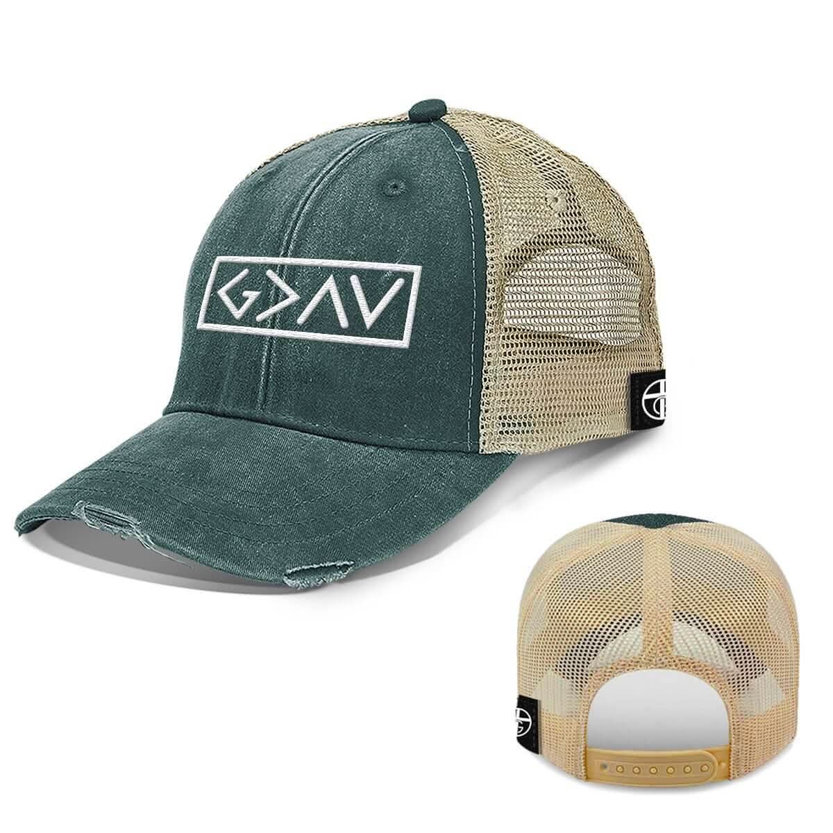 Our True God Hat God is Greater Than the Highs and Lows Hats Trucker Hats