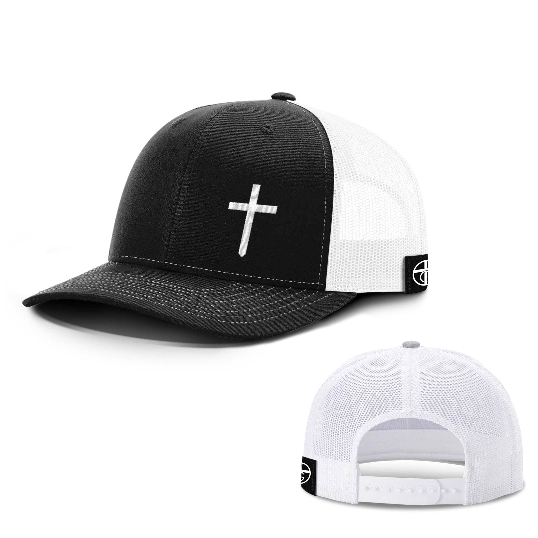 Our True God Hat Snapback / Black and White / One Size Cross Lower-Left Embroidered Hat - Snapback, Flatbill, Flexfit