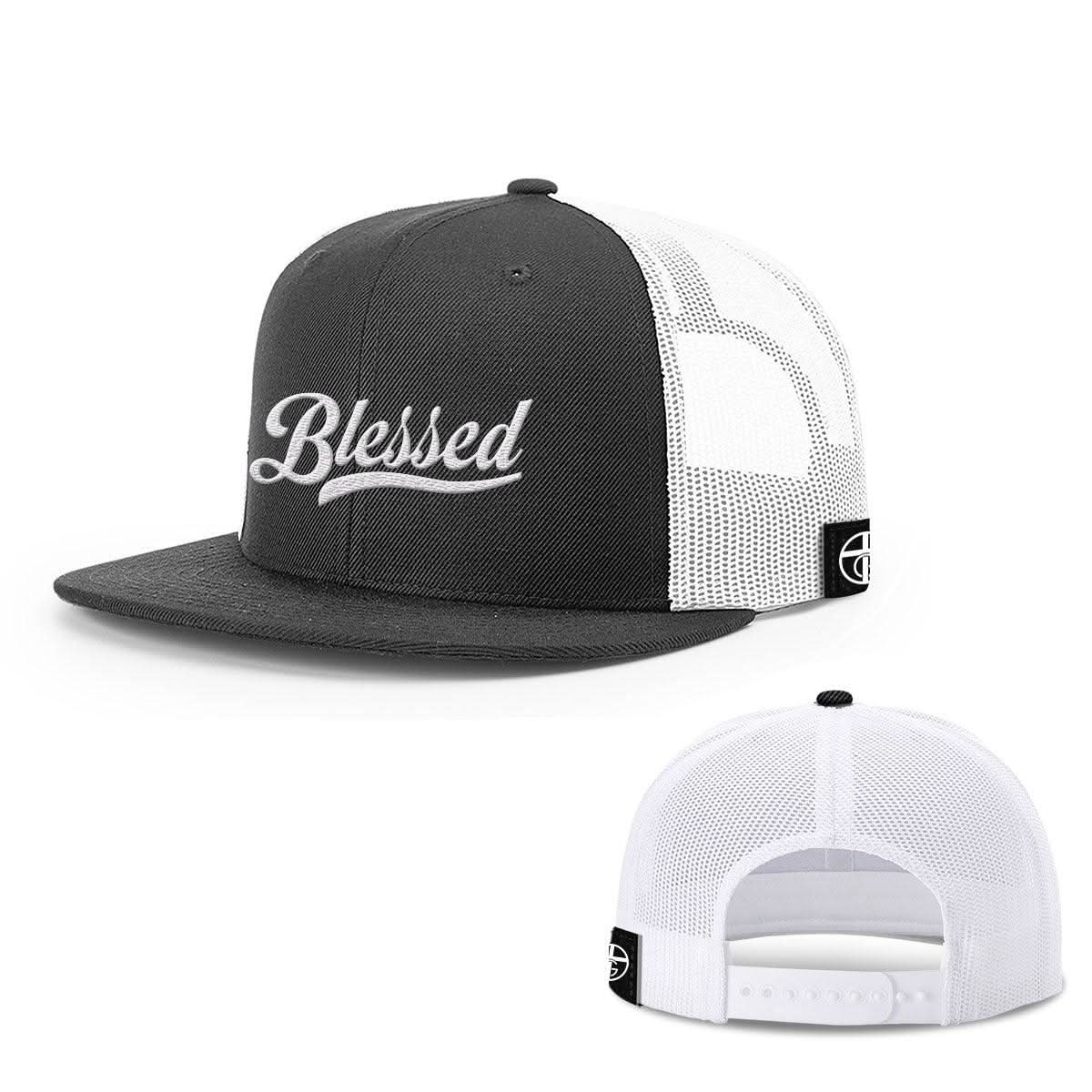 Our True God Hat Snapback Flatbill / Black and White / One Size Blessed Script Hats