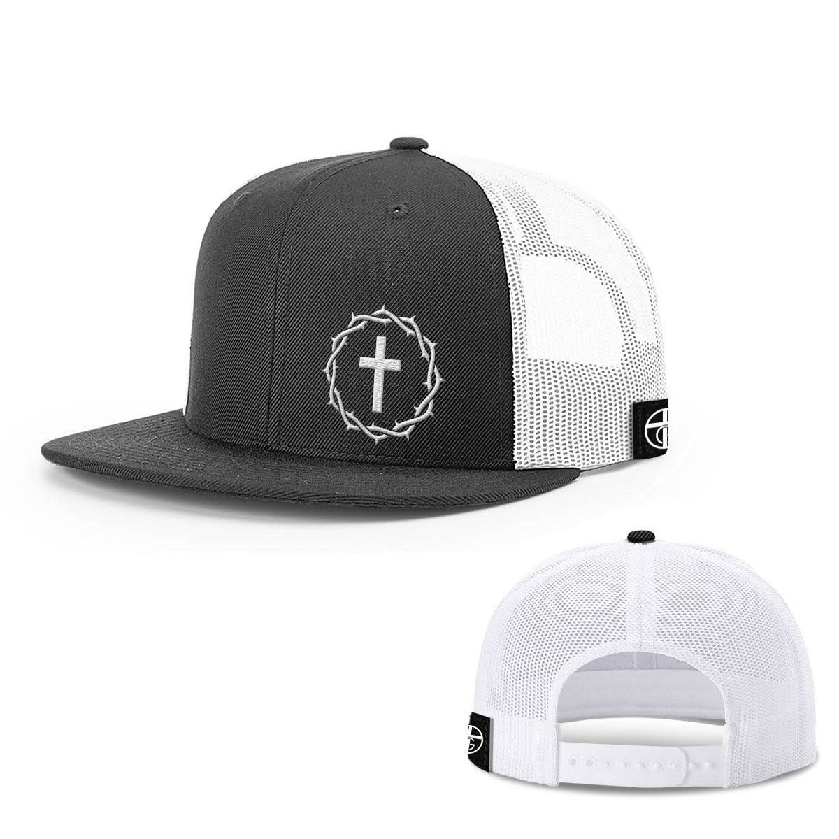 Our True God Hat Snapback Flatbill / Black and White / One Size Crown of Thorns Cross Lower Left Hats