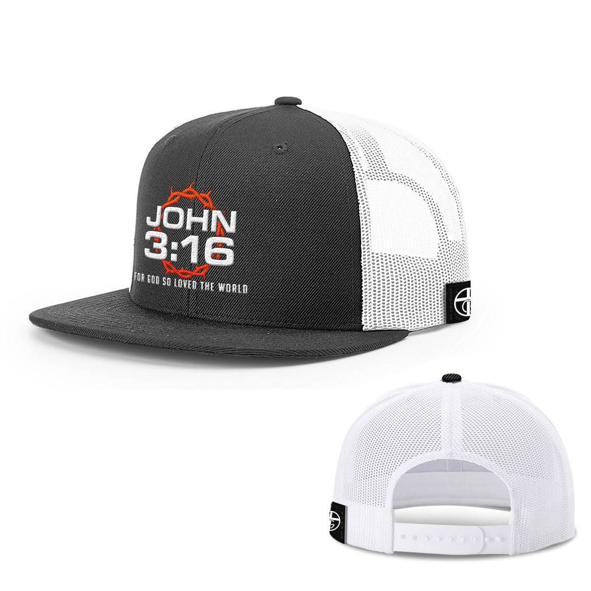 Our True God Hat Snapback Flatbill / Black and White / One Size For God So Loved The World Hats