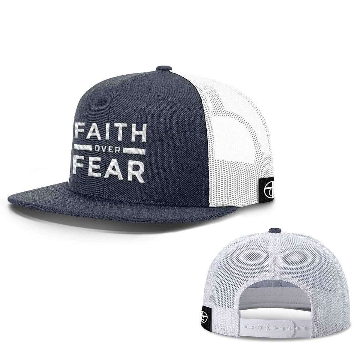 Our True God Hat Snapback Flatbill / Navy and White / One Size Faith Over Fear Hats