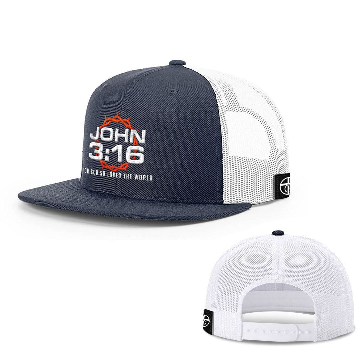 Our True God Hat Snapback Flatbill / Navy and White / One Size For God So Loved The World Hats