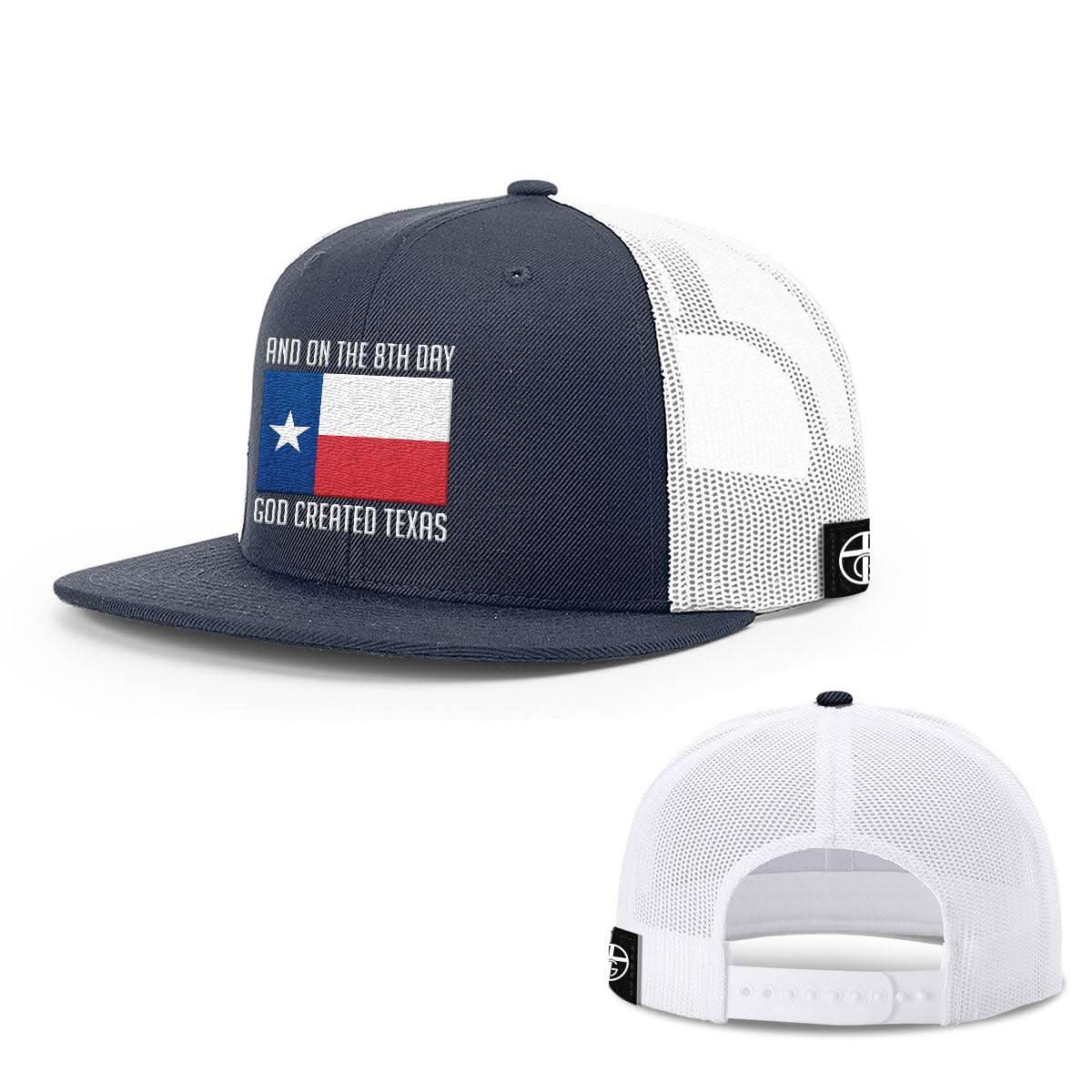 Our True God Hat Snapback Flatbill / Navy and White / One Size God Created Texas Hats