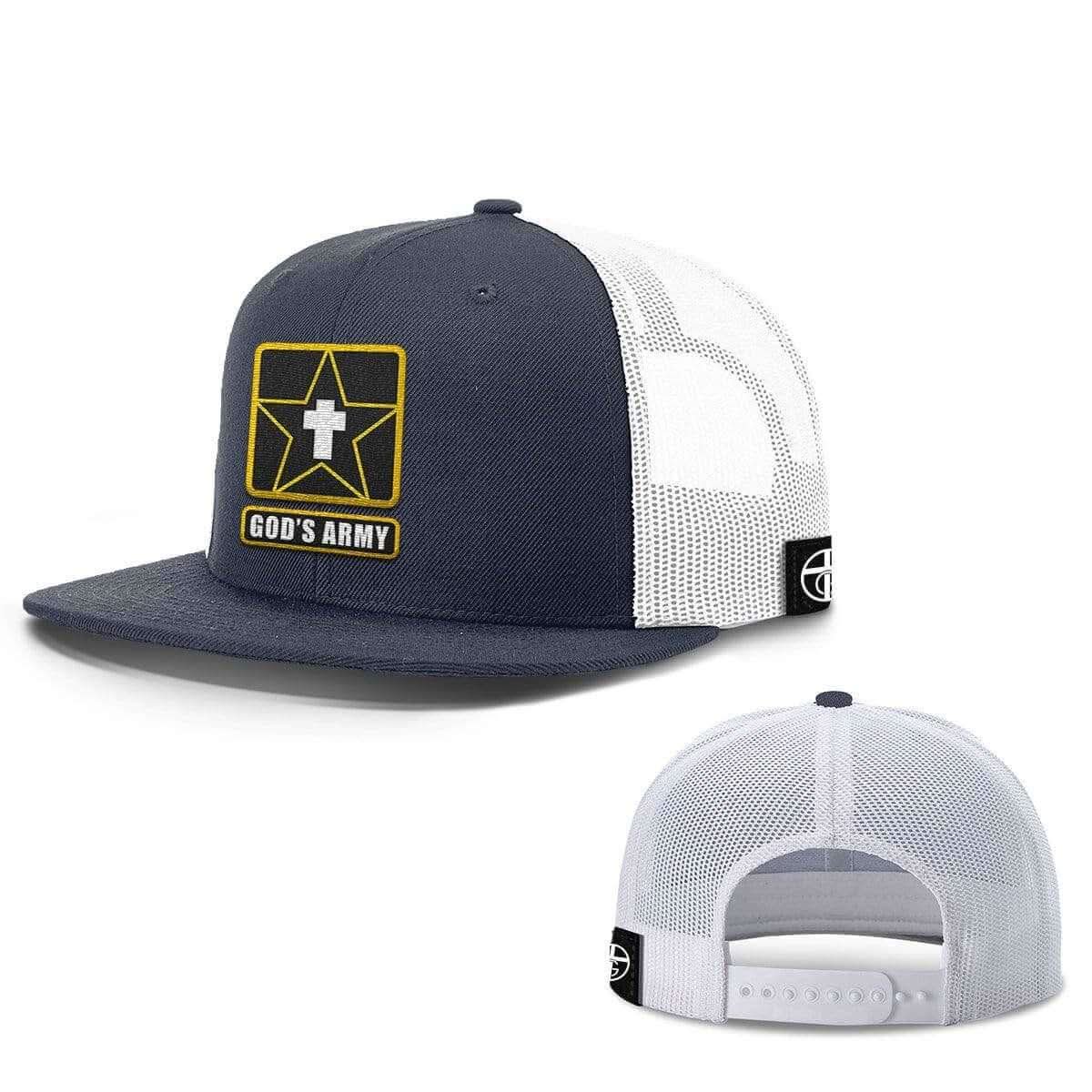 Our True God Hat Snapback Flatbill / Navy and White / One Size God's Army Hats
