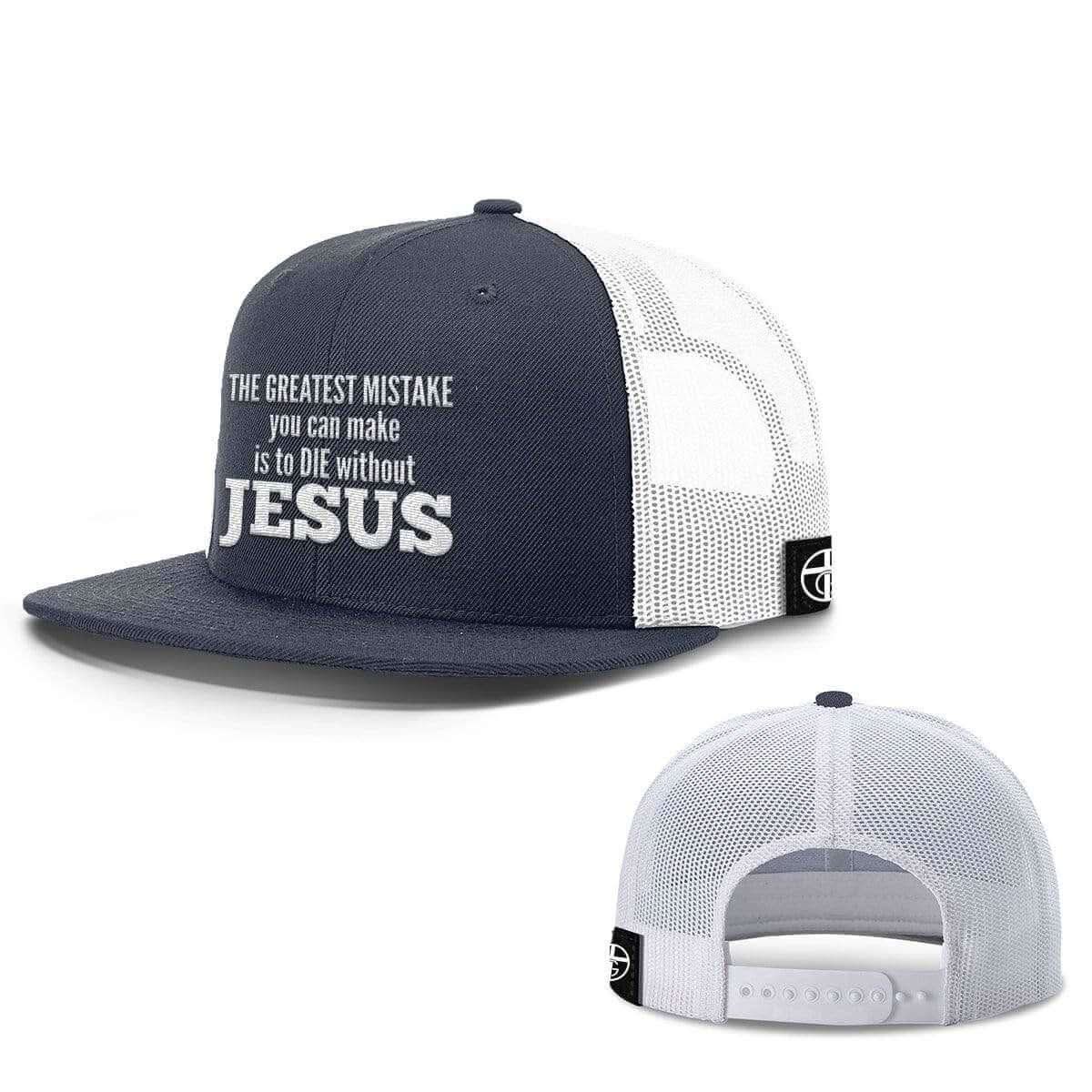Our True God Hat Snapback Flatbill / Navy and White / One Size The Greatest Mistake Hats