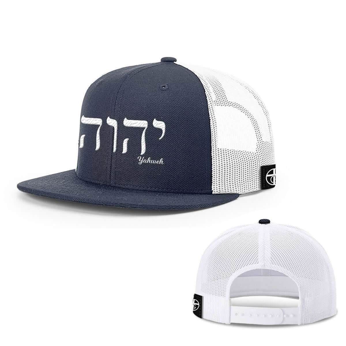 Our True God Hat Snapback Flatbill / Navy and White / One Size Yahweh Hats