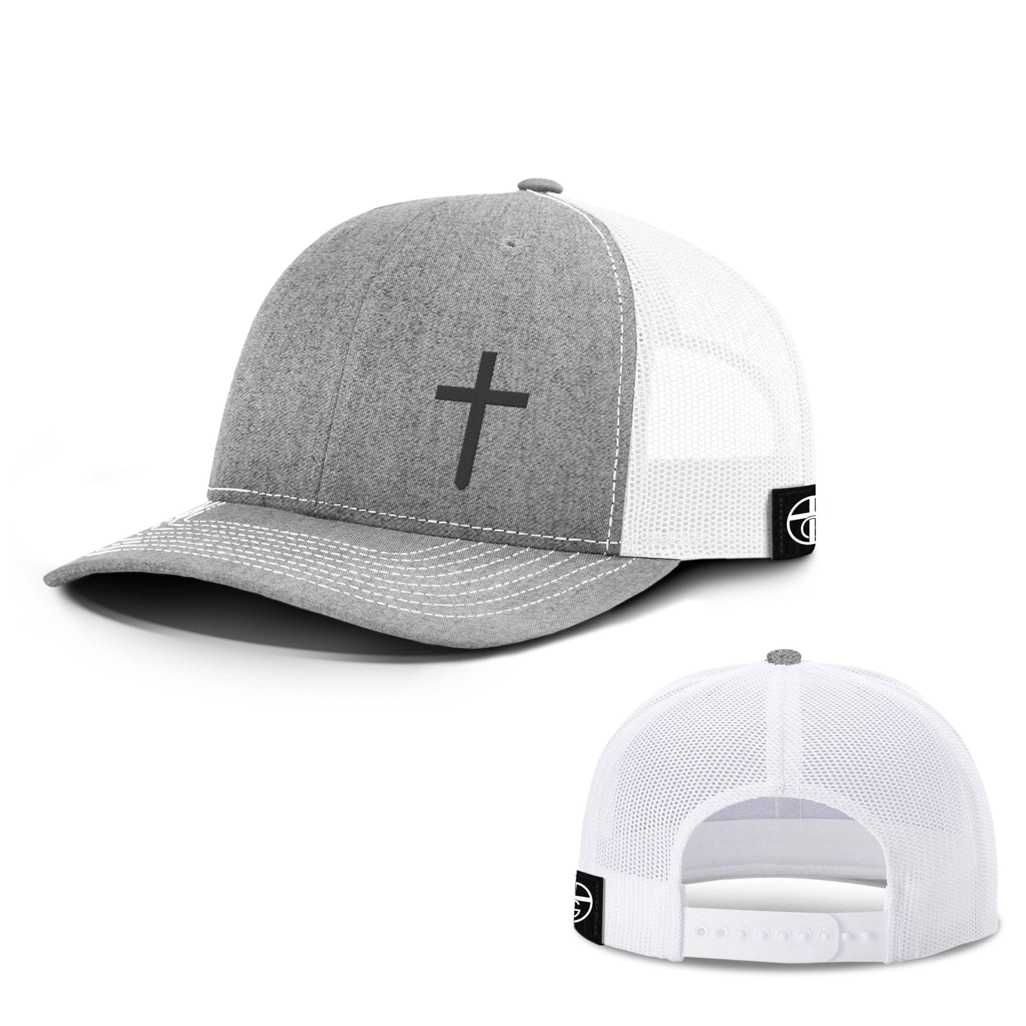 Our True God Hat Snapback / Heather and White / One Size Cross Lower-Left Embroidered Hat - Snapback, Flatbill, Flexfit