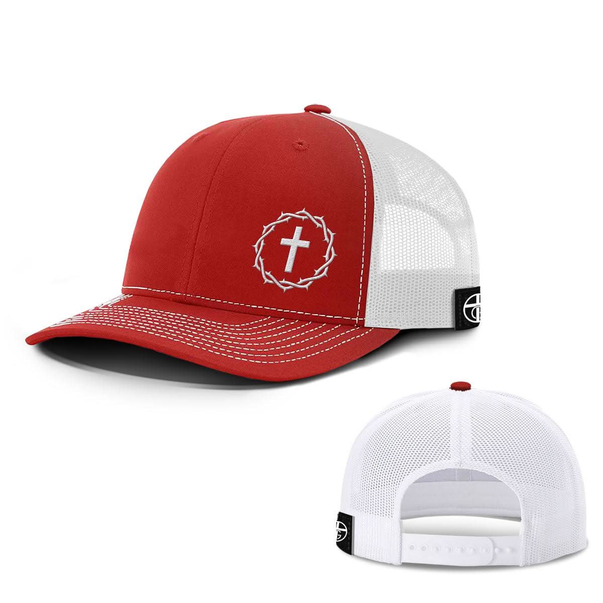 Our True God Hat Snapback / Red And White / One Size Crown of Thorns Cross Lower Left Hats