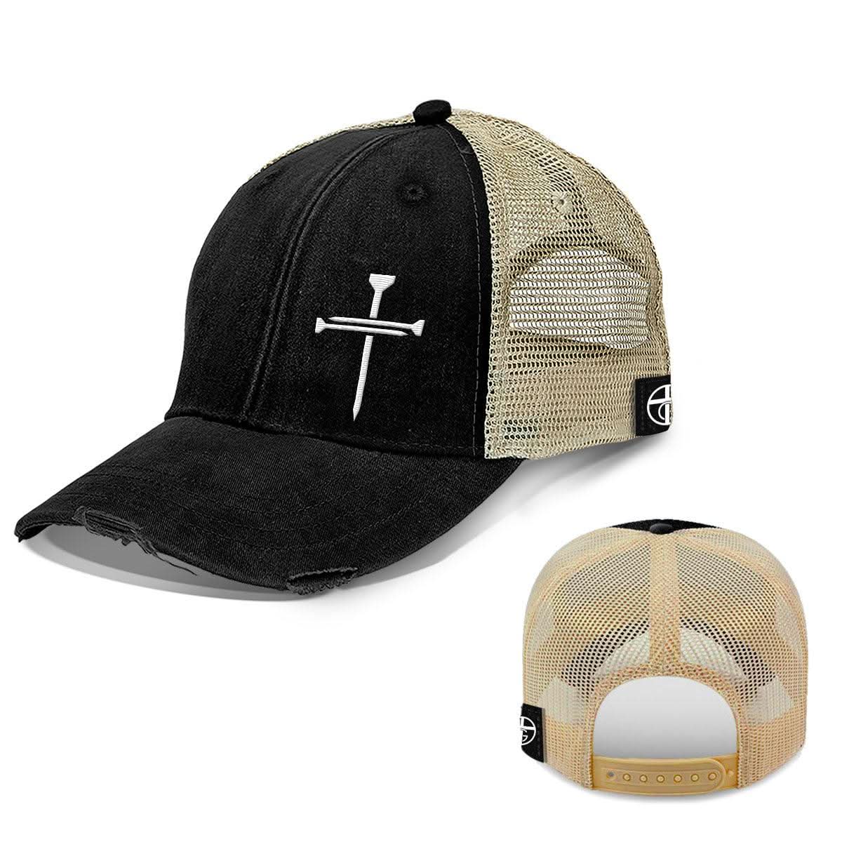 Our True God Hat Trucker / Black / One Size Nail Cross Lower Left Trucker Hats