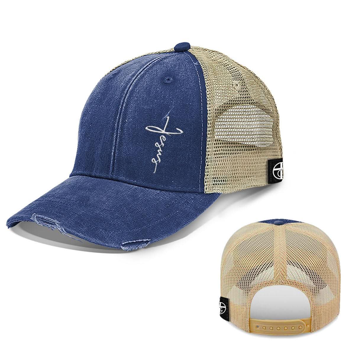Our True God Hat Trucker / Royal Blue / One Size Jesus Cross Lower Left Trucker Hats
